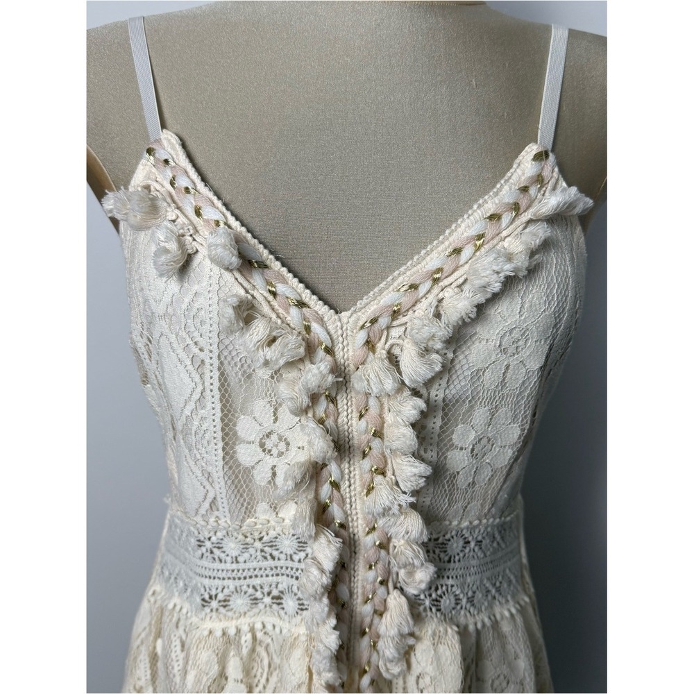 Cider Ivory Lace Tassel Hi-Low Dress XL Fairycore Cottagecore - Picture 3 of 12